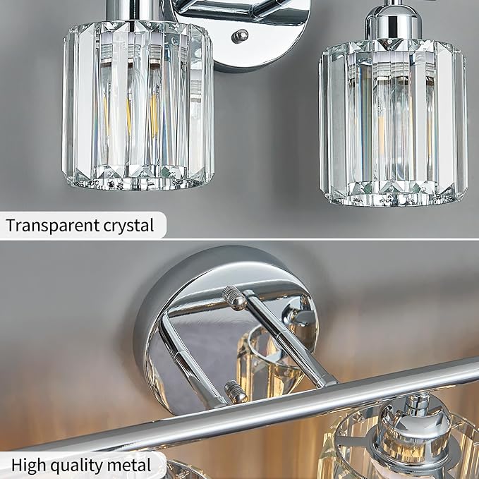 Modern 4 Light Crystal Vanity Light, Chrome Vertical Bathroom Light Fixture Over Mirror for Dressing Table Sink, Compatible with Dimmable Bulbs (Bulbs Not Included)