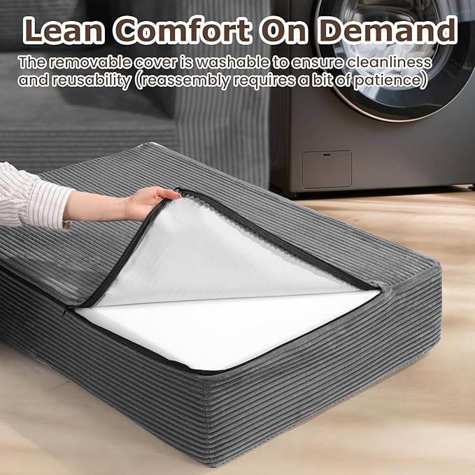 3 Seater Boneless Couch for Living Room, Convertible Futon Sofa Bed Comfy Pull Out Couch with 5 Pillows & Detachable Washable Cover, Upholstered Floor Sofa in A Box, No Assembly Required, Grey