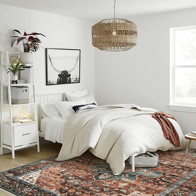 Moynesa 9x12 Ultra-Thin Vintage Medallion Area Rug for Living Room, Bedroom, Dining Room, Office, Entryway, Dorm