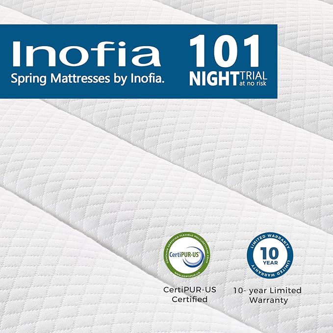Inofia Twin Mattress, 10 Inch Hybrid Innerspring Single Mattress Cool Twin Bed Supportive & Pressure Relief, Breathable Soft Knitted Fabric Cover, Medium Firmness