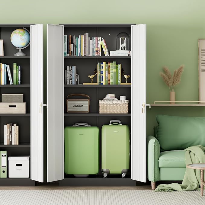 INTERGREAT Metal Storage Cabinet,72" Steel Lockable Cabinet with Locking Doors and Adjustable Shelves,Locking Tool Cabinets for Office,Home,Garage,Gym,School (Black Grey)