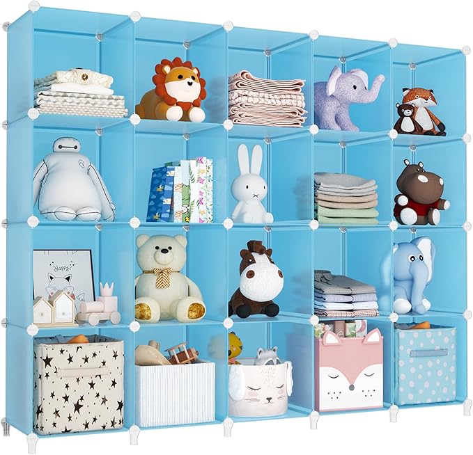 HOMIDEC 20-Cube Storage Organizer, Closet Organizer Storage Shelf Bookcase Bookshelf with Metal Hammer, Storage Cubes Organizer Cabinet for Kids, Closet, Bedroom, Bathroom