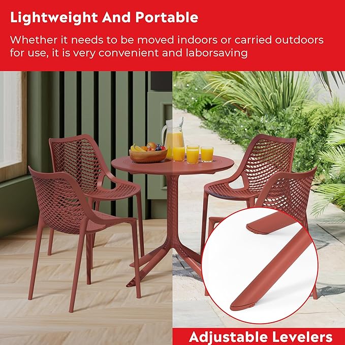 Costaelm Small Patio Table, Outdoor Round Dining Table, Weather Resistant Outside Table for Poolside Deck Lawn Garden Backyard, Red