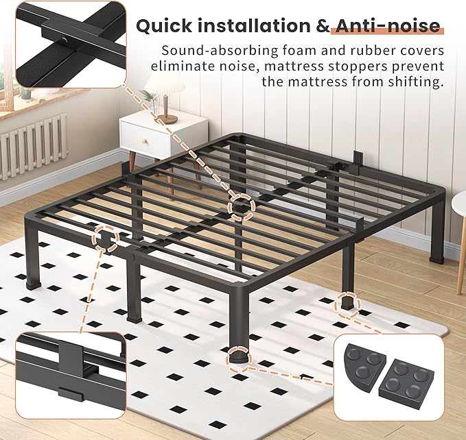 18 Inch King Heavy Duty 3500 lbs Bed Frame with Round-Corner Legs & Anti-Squeak Design – Quick Assembly Metal Platform, No Box Spring Needed