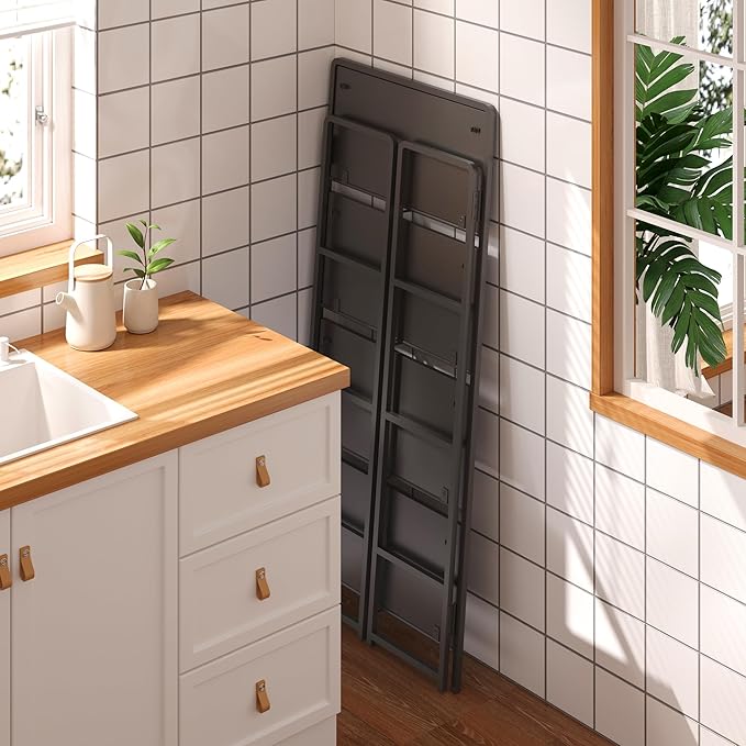 4NM No Assembly Folding Bookshelf, 4-Shelf 54" H Collapsible Foldable Bookcase Storage for Small Spaces, All Black