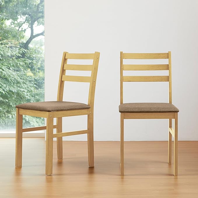 Livinia Seattle Modern Farmhouse Kitchen Dining Room Chair Set of 4, Solid Wood Fabric Upholstered Cushion Seat Wood Ladder Back Chairs (Natural)