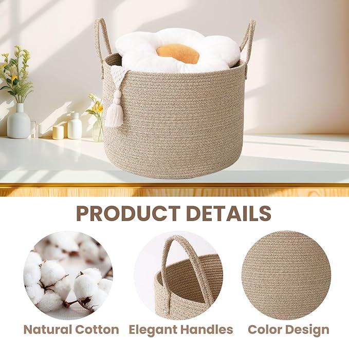 Woven Blanket Basket,115L Large Rope Storage Bin with Handles, Organizer for Blankets Toys Book and Clothes, Laundry Basket for Living Room Bedroom Nursery,Oatmeal