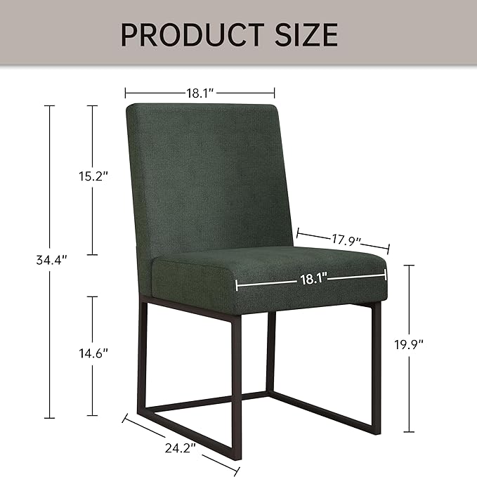 VKNOW Upholstered Dining Chairs Set of 6, Modern Dining Room Chairs, Linen Kitchen Chair Dinner Chair with Black Metal Base for Kitchen Office, Green-Unstriped