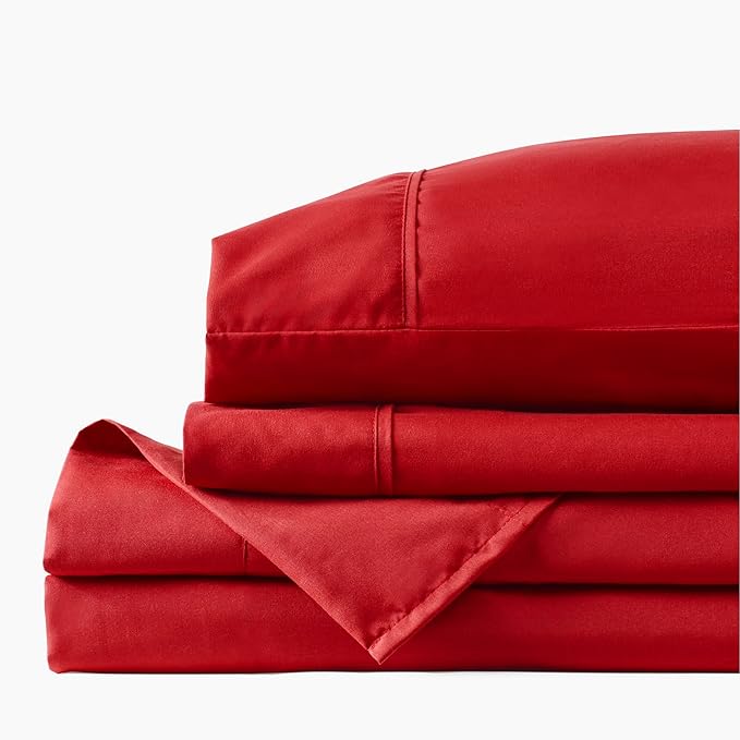 PeachSkinSheets Red Velvet Sheet Set - 1500tc Level of Softness - Extra Soft Cooling Sheets for Hot Sleepers and Night Sweats - Split Head King Size (36" Split)