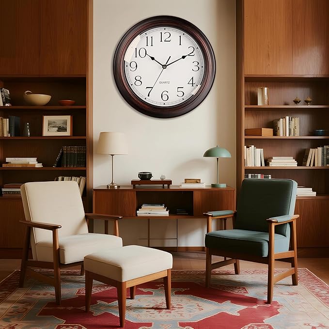 16 Inch Wall Clocks Battery Operated Silent Non-Ticking Wall Clock Vintage Retro Rustic Style Decorative for Living Room Kitchen (Bronze)