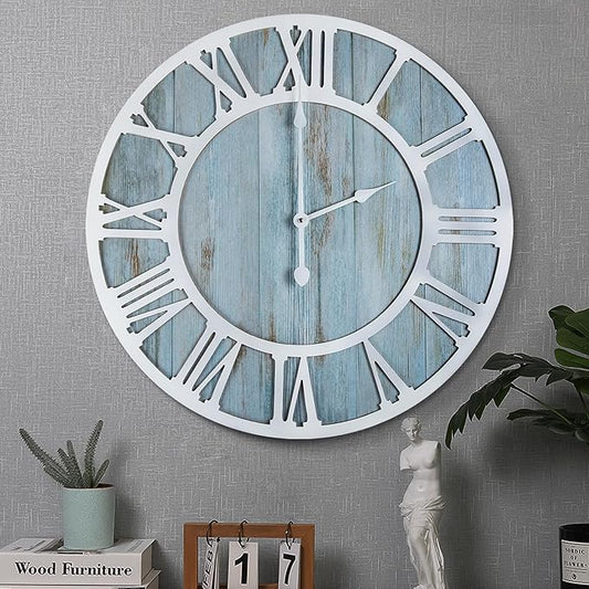 1st owned Wall Clocks for Living Room Decor,24" Vintage,Round Silent Non Ticking,Black Metal,Modern Wood Clocks for Home Bedroom,Kitchen,Garden,Office,Cafe,Modern Wall Decoration -Roman Numerals