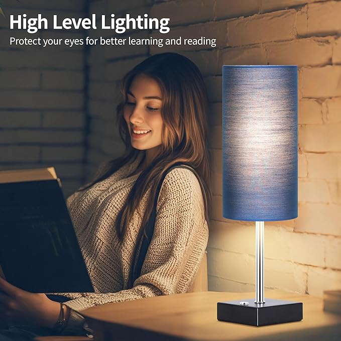 AVV Cordless Table Lamp with Dimmable, Rechargeable 3 Modes Battery Powered Bedside Lamp, Battery Operated Lamps for Night Stand, Touch Lamp for Bedroom, Living Room, Reading Room, 15 Inch Blue