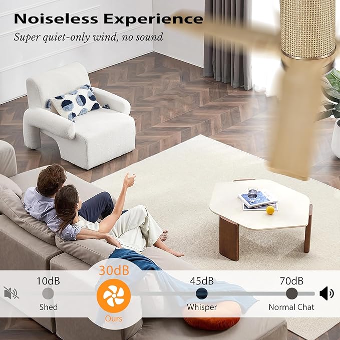 52" Ceiling Fan with Light - Low Profile Flush Mount Ceiling Fan, 6-Speed Remote Control, Solid Wood, Quiet Reversible DC Motor, Boho Style, for Bedroom, Living Room, Porch, Light Oak/Gold