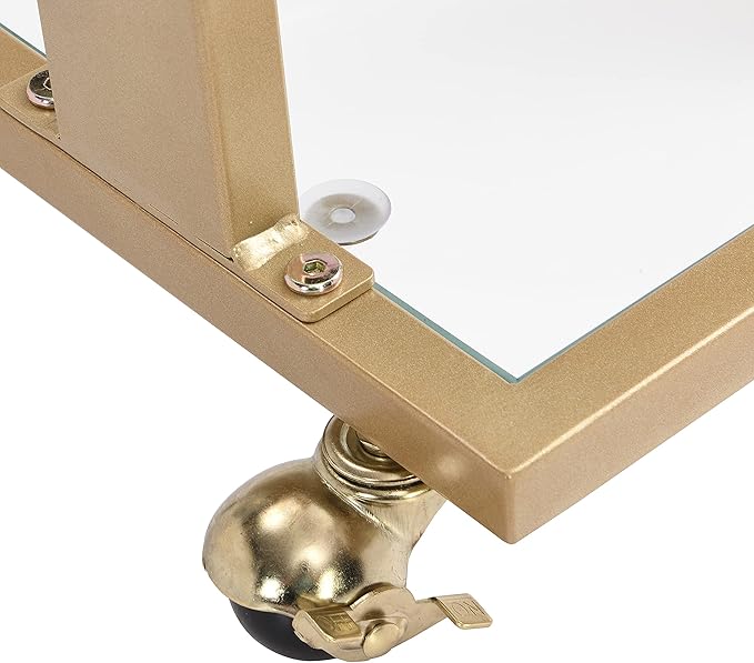 Goujxcy Clear Sofa Side Table C Shaped End Table with Wheels, Rolling Acrylic Bedside Laptop Snack Table TV Tray, Mobile Breakfast Tray Table with Tempered Glass Shelves and Clear Acrylic Frame