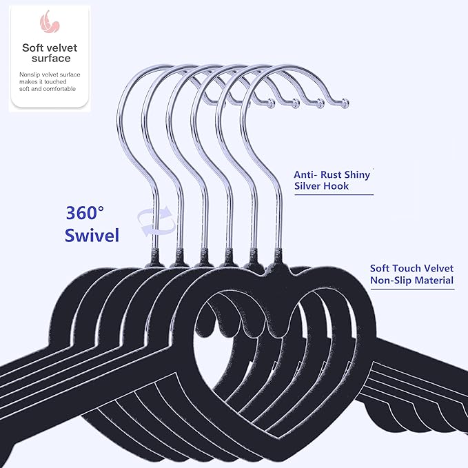 Velvet Hangers 20 Pack, 16" Non Slip Adult Hangers, Slim Clothes Hanger with 360 Degree Swivel Hook - Durable & Cute for Coats, Shirts, Dress (Black)