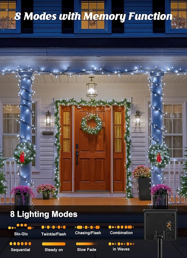 Brightown 4 Pack Solar String Lights Outdoor, Total 288Ft 800 LED Twinkle Fairy Lights Waterproof with 8 Modes Auto On/Off for Patio Tree Garden Party Home Wedding Christmas Decorations (Cool White)