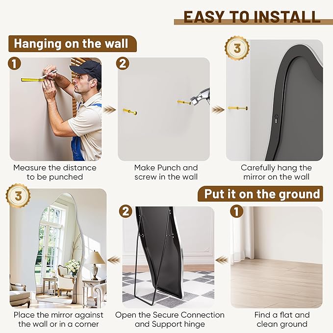 Antok Full Length Mirror, 76"x36" Floor Mirror with Stand, Standing Hanging Leaning Irregular Mirrors for Bedroom Living Room Entryway, Cloud Shaped, Silvery