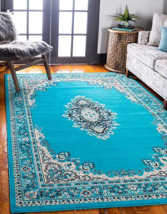 Unique Loom Reza Collection Traditional Persian Style Area Rug, 2 ft 2 in x 3 ft, Turquoise/Ivory