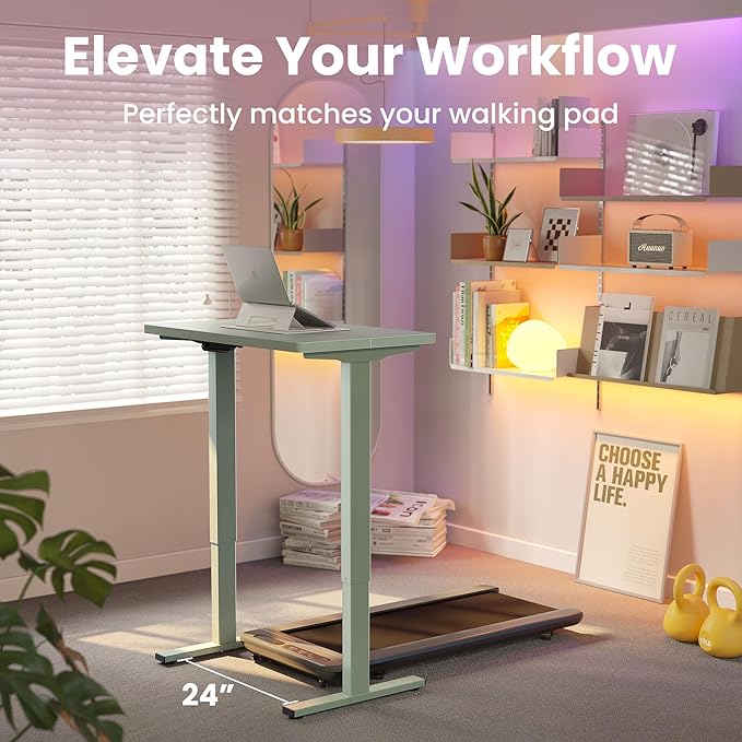 HUANUO 32" Small Electric Standing Desk Adjustable Height, 4 Memory Height Settings, Sit Stand Up Desk for Home Office & Computer Workstation, Sage Green