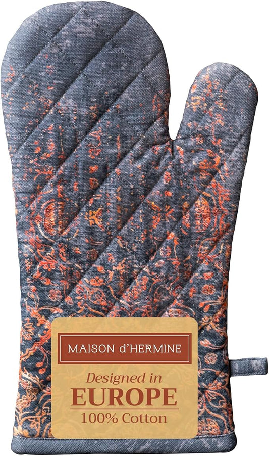 Maison d' Hermine Oven Gloves 100% Cotton Oven Mitt 7" x 13" with Loop Heat Resistant BBQ Cooking Gloves for Thanksgiving Christmas Decorations Baking Handling Hot Pans (Pack of 1, Imperfection)