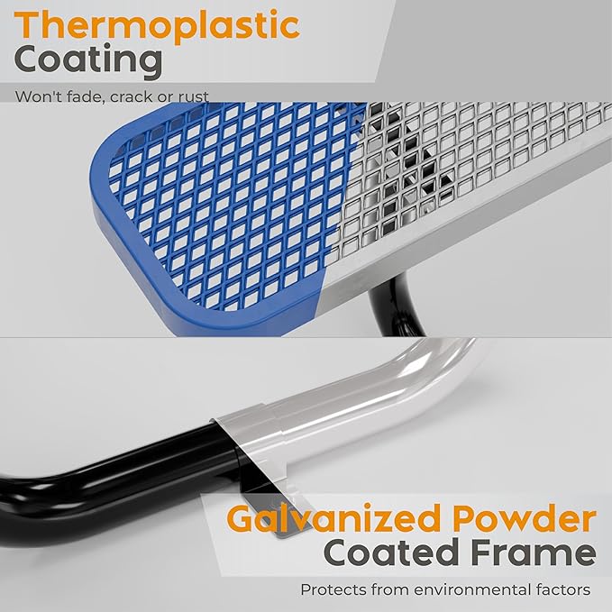 Metal Picnic Tables for Outdoors with Umbrella Hole - Coated Steel Heavy Duty Commercial Grade Furniture with Adjustable Seats (Blue, 38 in, Square)