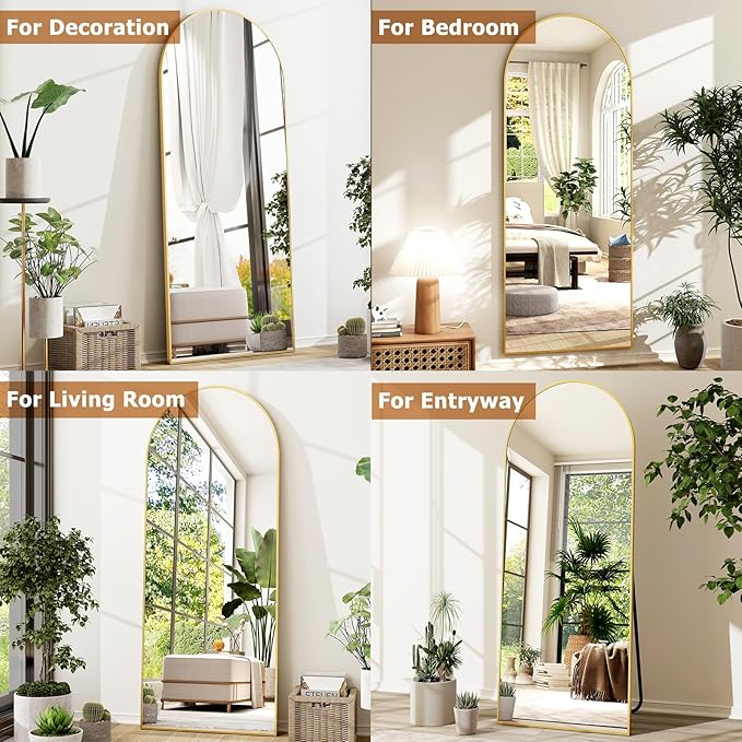 GLSLAND 26" x 71" Arched Full Length Mirror - Gold Full Body Mirror - Extra Large Floor Mirrors for Bedroom, Living Room, Bathroom