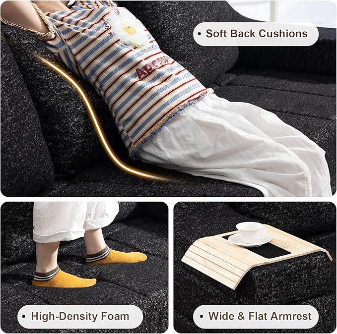 MEISSALIVVE Pull Out Sofa Bed, Queen Size Sleeper Sofa Bed with Wide Armrest & Thick Cushion, 2-in-1 Convertible Couch for Living Room, No Assembly Required (Black)