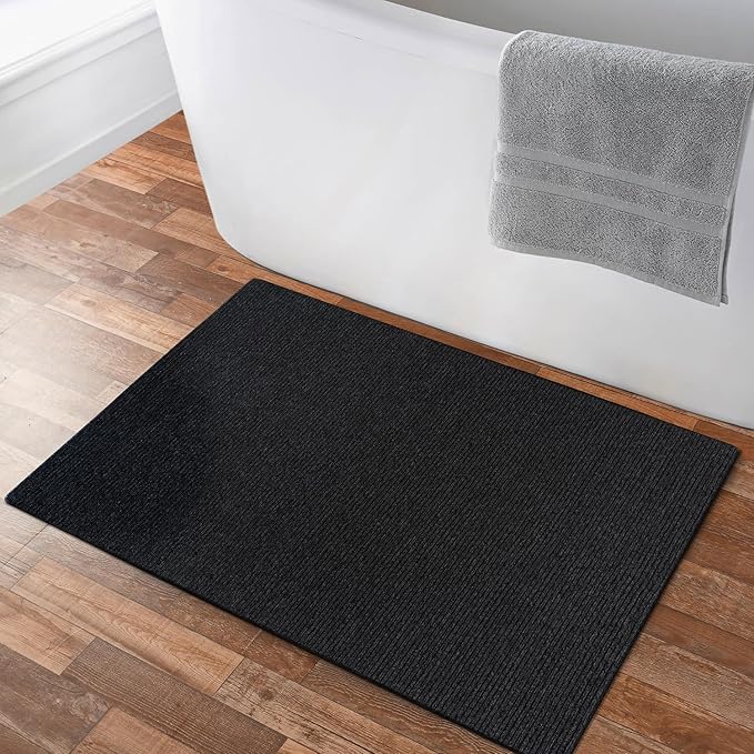 Non Slip Dark Gray Solid Rubber Back Thing Landing Mat for Staircase 3x3 for Entryway, Rug for Bathroom, Stain Resistant Easy Cleaning Non Shedding Carpet Dark Gray 3 x 3