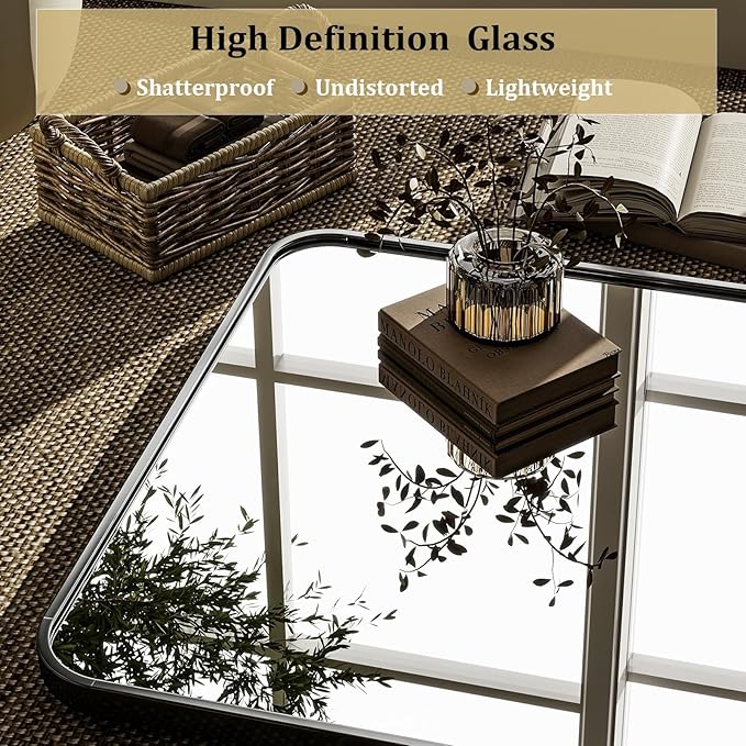 VooBang Round Corner Mirror Full Length, 66" x 23" Floor Mirror with Stand, Matte Aluminum Alloy Frame Full Body Mirror, Standing Hanging or Leaning for Bedroom and Living Room, Black