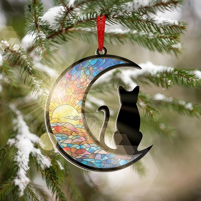 Christmas Ornaments Gifts for Cat Lovers - Double-Layered Christmas Ornament for Tree Decorations - Black Cat Lover Gifts for Women Men Friend, Xmas Birthday Gift for Pet Lovers Memorial Decor
