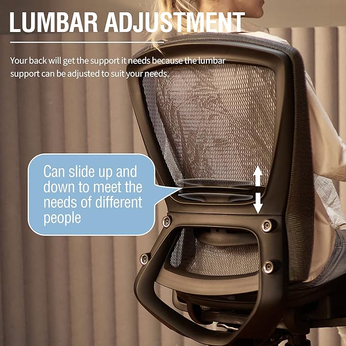 ELABEST T96 Mesh Office Chair,Ergonomic Computer Desk Chair,Sturdy Task Chair- Adjustable Lumbar Support & Armrests,Tilt Function,Comfort Wide Seat,Swivel Home Office Chair