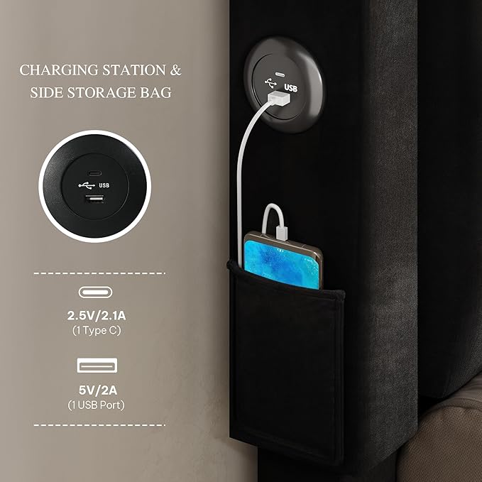 DWVO Queen Size Bed Frame with Adjustable Headboard, 4 Storage Drawers and RGB LED Lights, Velvet Upholstered Platform Bed with USB Ports, No Box Spring Needed, Fast Assembly, Noise-Free, Black