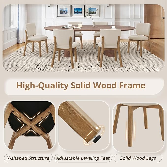 LUE BONA Wooden Dining Chairs Set of 2, Comfortable Wide Back Kitchen Side Chairs, Strong Thick Legs for Modern Farmhouse Dining Room, Linen Upholstered and Natural Wood Legs