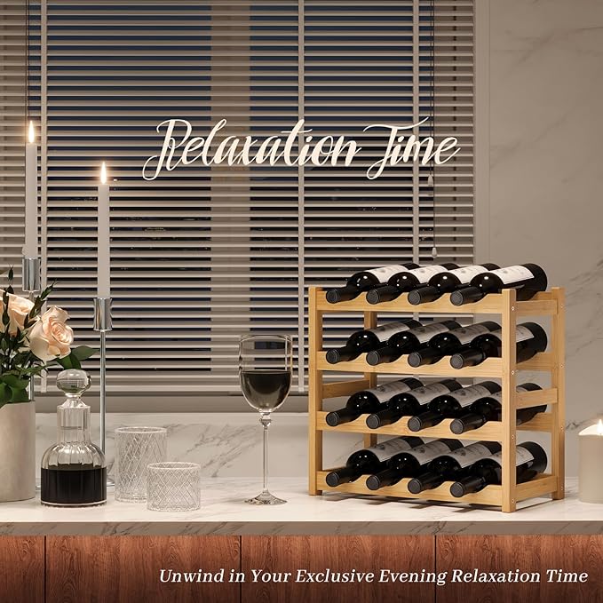 Wine Rack，Bamboo Wine Storage Cabinet Shelf，Countertop Wine Shelf- Freestanding Wine Holder for Kitchen & Pantry (Natural, 4-Tier)