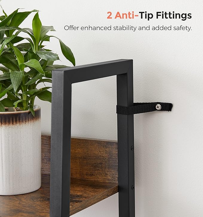 VASAGLE Bookshelf, 5-Tier Narrow Book Shelf, 11.8 x 13.3 x 66.9 Inches, Ladder Shelf for Home Office, Living Room, Bedroom, Kitchen, Rustic Brown and Ink Black ULLS109B01