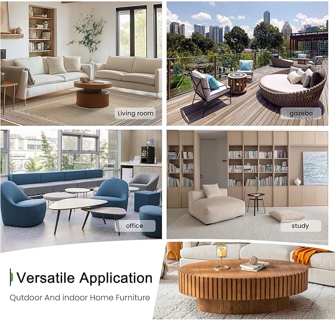 Oval Coffee Table for Living Room, 43.3'' Modern Handcraft Drum Coffee Table Unique Fluted Coffee Tables Wood Center Table End Table for Small Space, Farmhouse Apartment Office (Oval Wood)