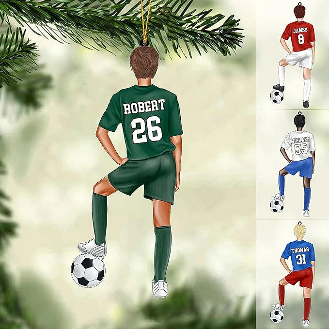 Nazenti Personalized Soccer Christmas Ornament - Custom Girl Soccer Player Ornament, Soccer Women Player Christmas Ornament, Xmas Gifts for Football Lovers Fan, 2D Flat Shape Soccer Car Ornament