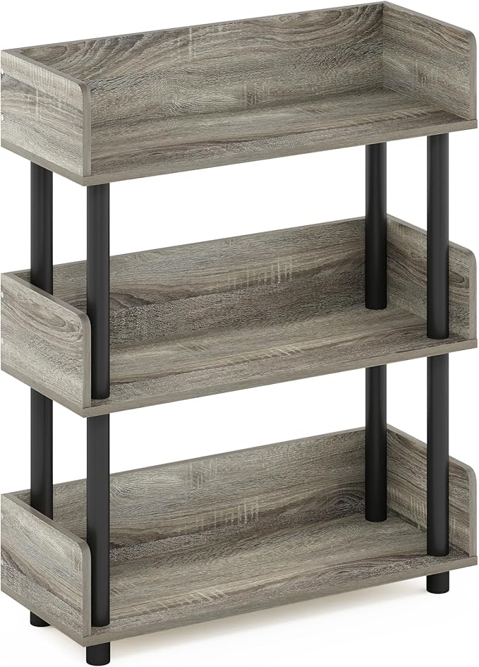 Furinno TURN-N-TUBE 3-Tier Display Shelf, Storage Shelves, Book Shelf, Open Shelves with Rounded Corner Top Edges, for Organization and Storage, Living Room, Home Office, French Oak