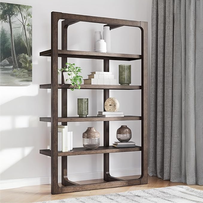 Signature Design by Ashley Breckington Contemporary Wood Framed 76" Bookcase with 4 Shelves, Dark Brown