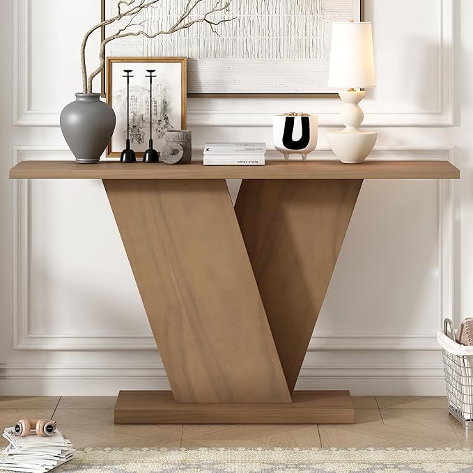 Modern Unique Console Table 59.8-Inch Long Entry Sofa Table Accent Furniture for Living Room Hallway Entryway, Brown