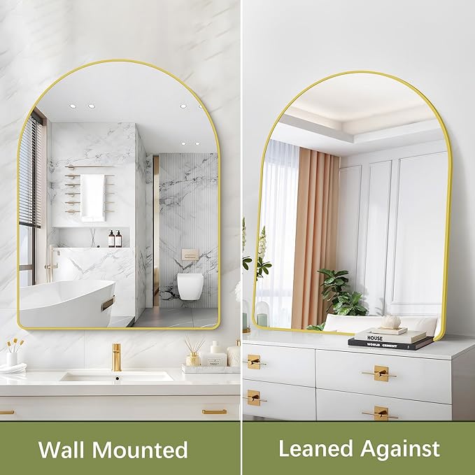 Arched Bathroom Mirror, 36"x48" Gold Arch Mirror for Bathroom, Wall Mounted Mirror, Gold Vanity Wall Mirror w/Metal Frame for Bedroom, Entryway, Living Room, Vertically Hanging or Leaning Against