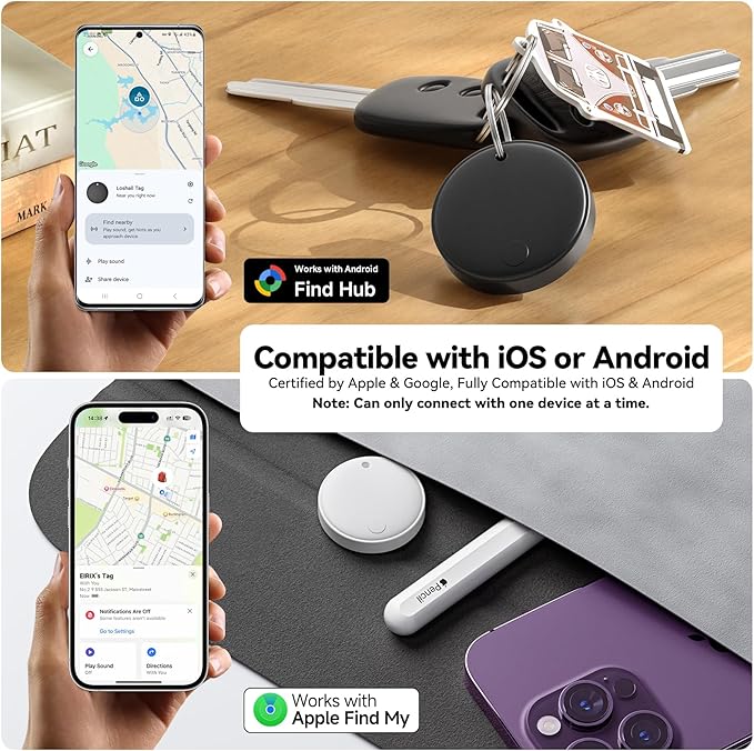 Dual System Smart Tag Tracker for iOS and Android, Smart Bluetooth Tracker Work with Apple Find My or Google Find Hub App, Keys Finder Item Locator, IP67 Waterproof (Macaroon, 4 Pack)