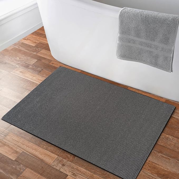Non Slip Gray Solid Rubber Back Thing Landing Mat for Staircase 3x3 for Entryway, Rug for Bathroom, Stain Resistant Easy Cleaning Non Shedding Carpet Gray 3 x 3