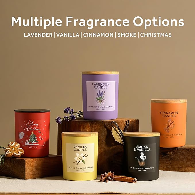 NORVENCE Cinnamon Candle, Cinnamon Scented Candles for Women, 10oz Soy Candles with Bamboo Lid for Home Scented, Birthday Gifts for Women and Men, Hand-Poured Candle for Relaxation, Home Decor