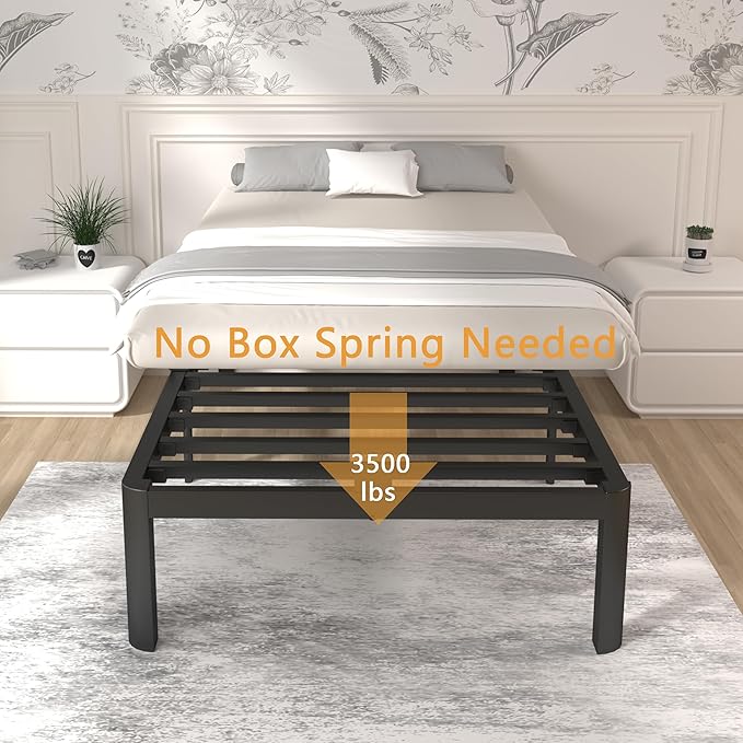 ITIMIDI 14 Twin Bed Frames, Metal Platform Bed Frame Twin Size, Safety Design with Rounded Corner Legs and DIY Headboard Hole, Heavy Duty Steel Slats Support, No Box Spring Needed, Noise Free, Black