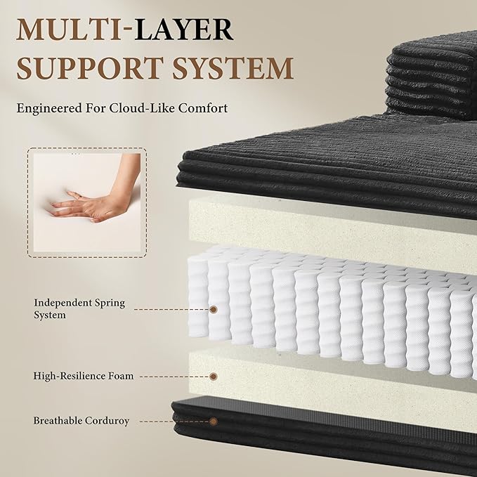 133" Couches for Living Room Deep-Seat Sectional Couch for Living Room Corduroy Boneless Couchs U-Shape Cloud Couch Flexible Modular Sectional Sofa with Chaise Lounge (Black, with Cup Holder)