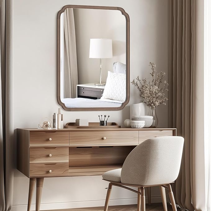 HOMECOOKIN Wood Bathroom Mirrors for Wall Mounted, 30" x 40" Rustic Wood Frame Wall Mirrors Decorative for Living Room or Bedroom Vanity Mirror (Walnut) A