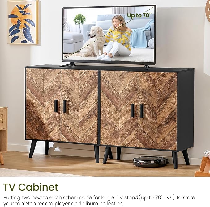 Iwell Storage Cabinet with 2 Shelves & Doors, Sideboard Buffet Cabinet with Storage, Entryway Cabinets, Accent Cabinets for Living Room, Dining Room, Entryway, Black