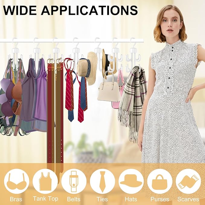 3Pcs Tank Top Hanger, Rotatable Bra Hangers for Closet Organizer, Max 72 Storage Capacity Belt Hanger, Plastic Space Saving Closet Organizers Apartment Dorm Essentials for Bra (2, White)