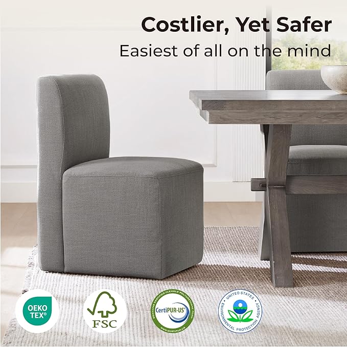 CHITA Dining Chairs with Casters Set of 4, FSC Certified Upholstered Armless Modern Rolling Dining Chairs with Rollers for Bedroom Reading Room Living Room, Grey